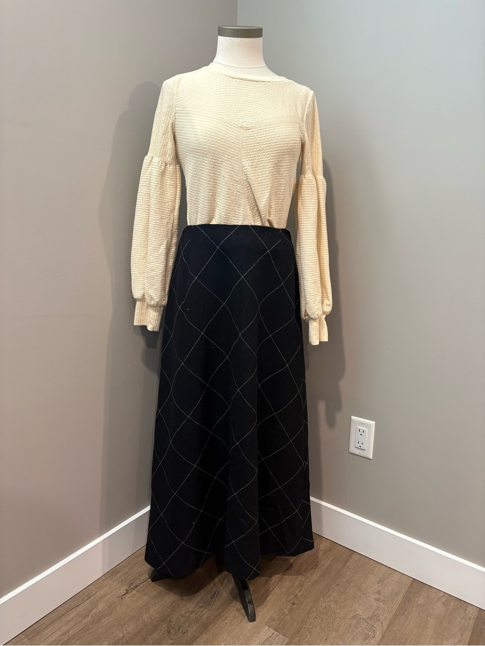 Eddie Bauer Wool Black Diamond-Check Maxi Skirt